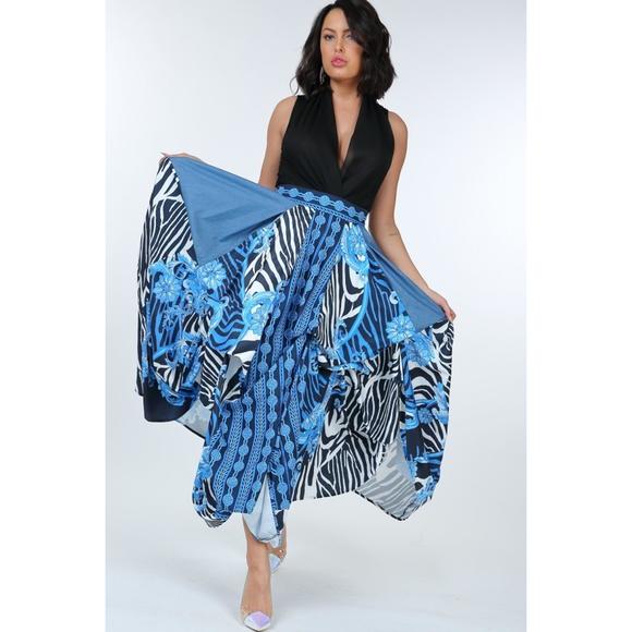 Rachell`s Boutique Dresses & Skirts - Animal Chain Print Denim Tacked Maxi Skirt In Black Gold